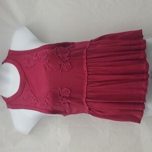 Red Tank Top sleeveless stretch embroidered Rose Floral Peplum NEW Boho Coquette